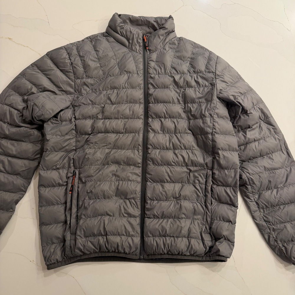 Hawke & Co Mens Puffer Jacket Gray HDN570‎ Down Blend Quilted Full Zip Medium